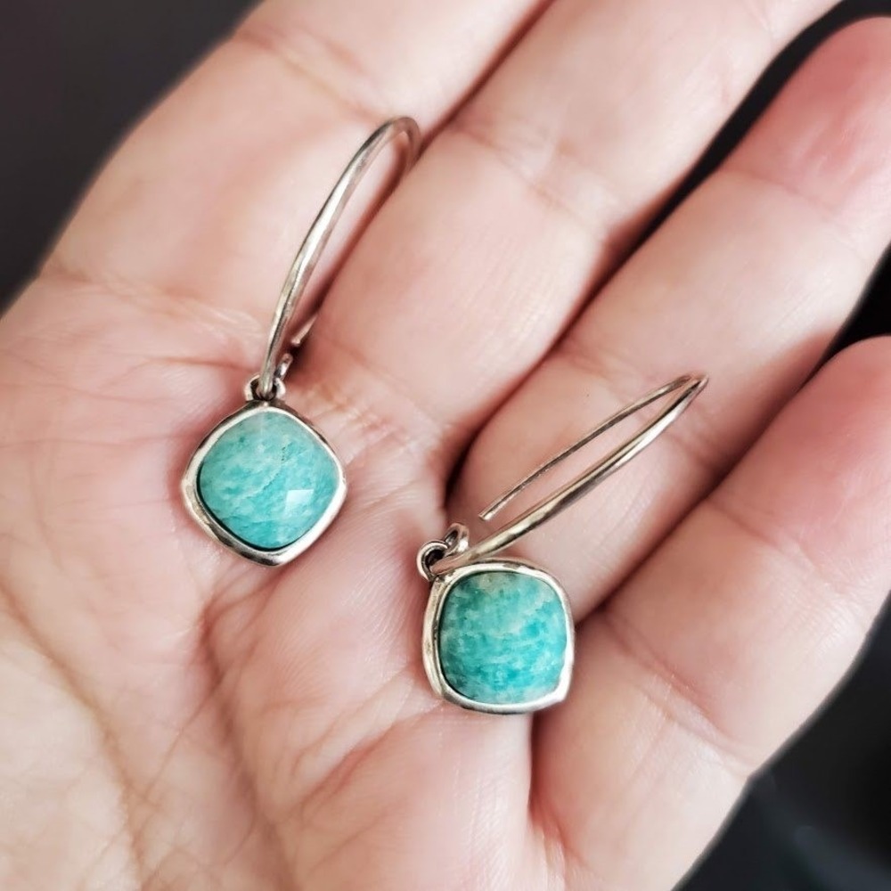 Chapin & Hollister Sterling Silver 925 Faceted Cushion Drop Dangle Earrings Teal